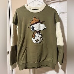 Peanuts Olive and Cream Snoopy Crewneck Sweater
